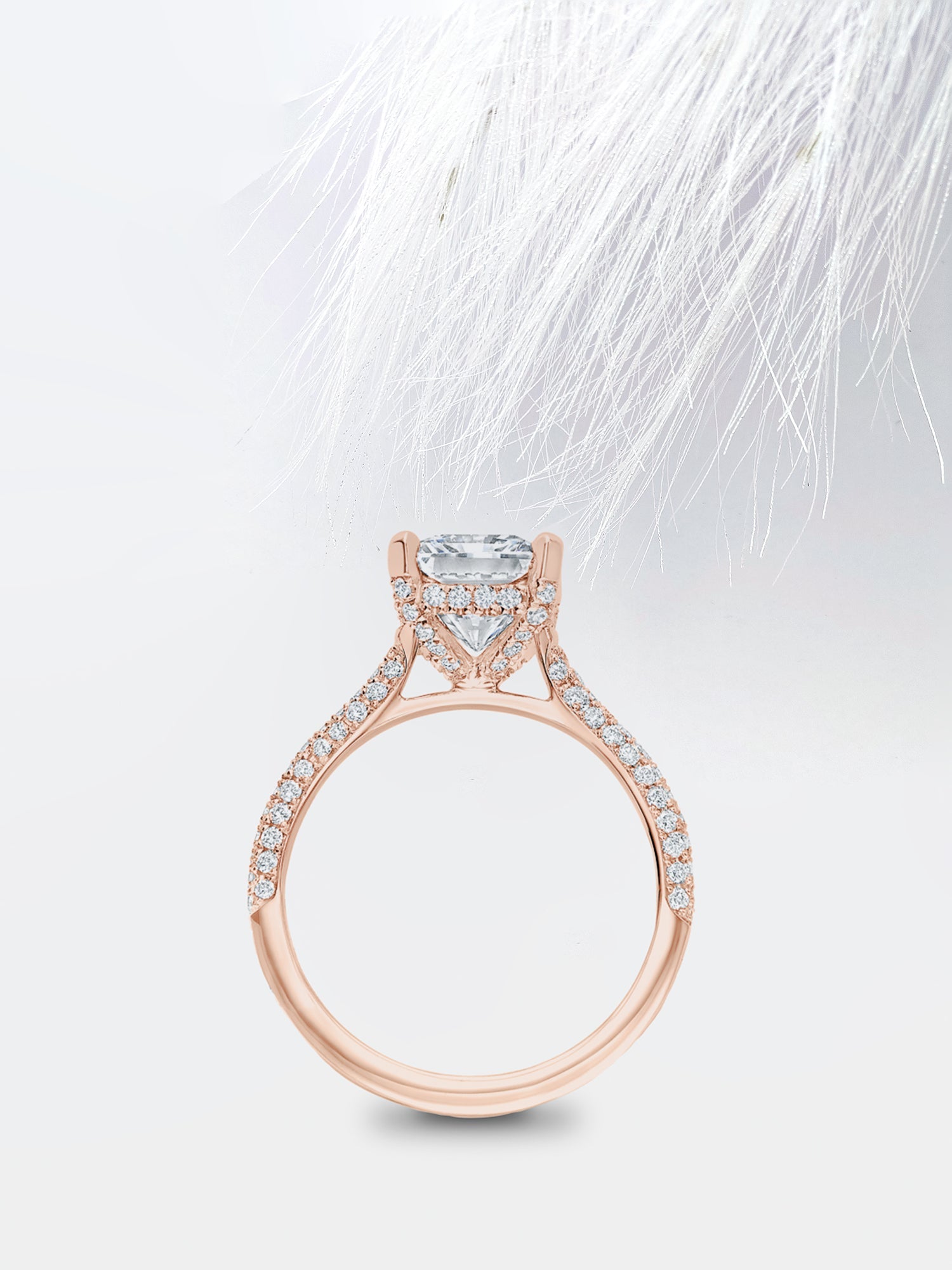 Round Cut Diamond Three Sided Pave Moissanite Engagement Ring For Her