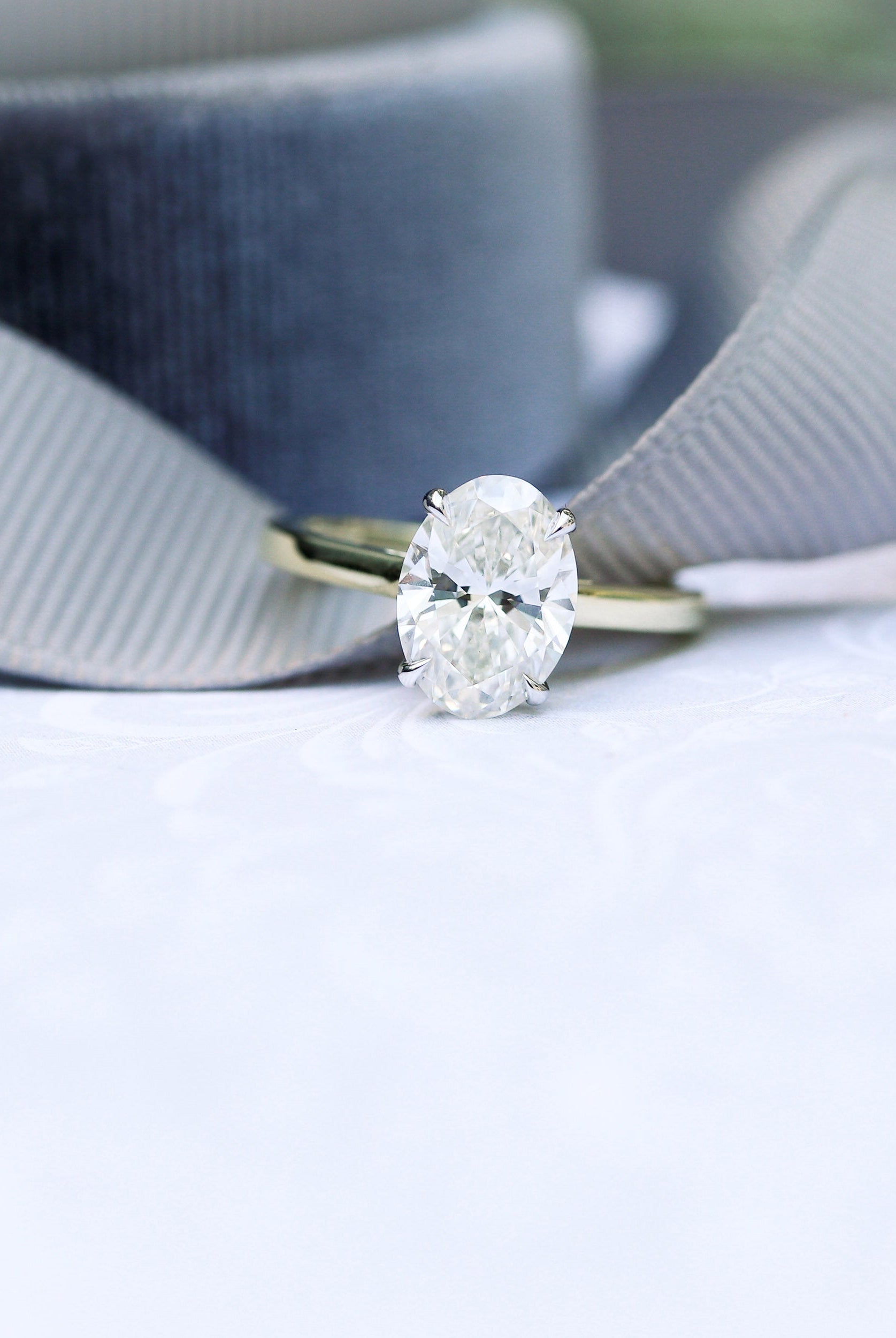1.75ct Oval Cathedral Set Moissanite Diamond Solitaire Engagement Ring