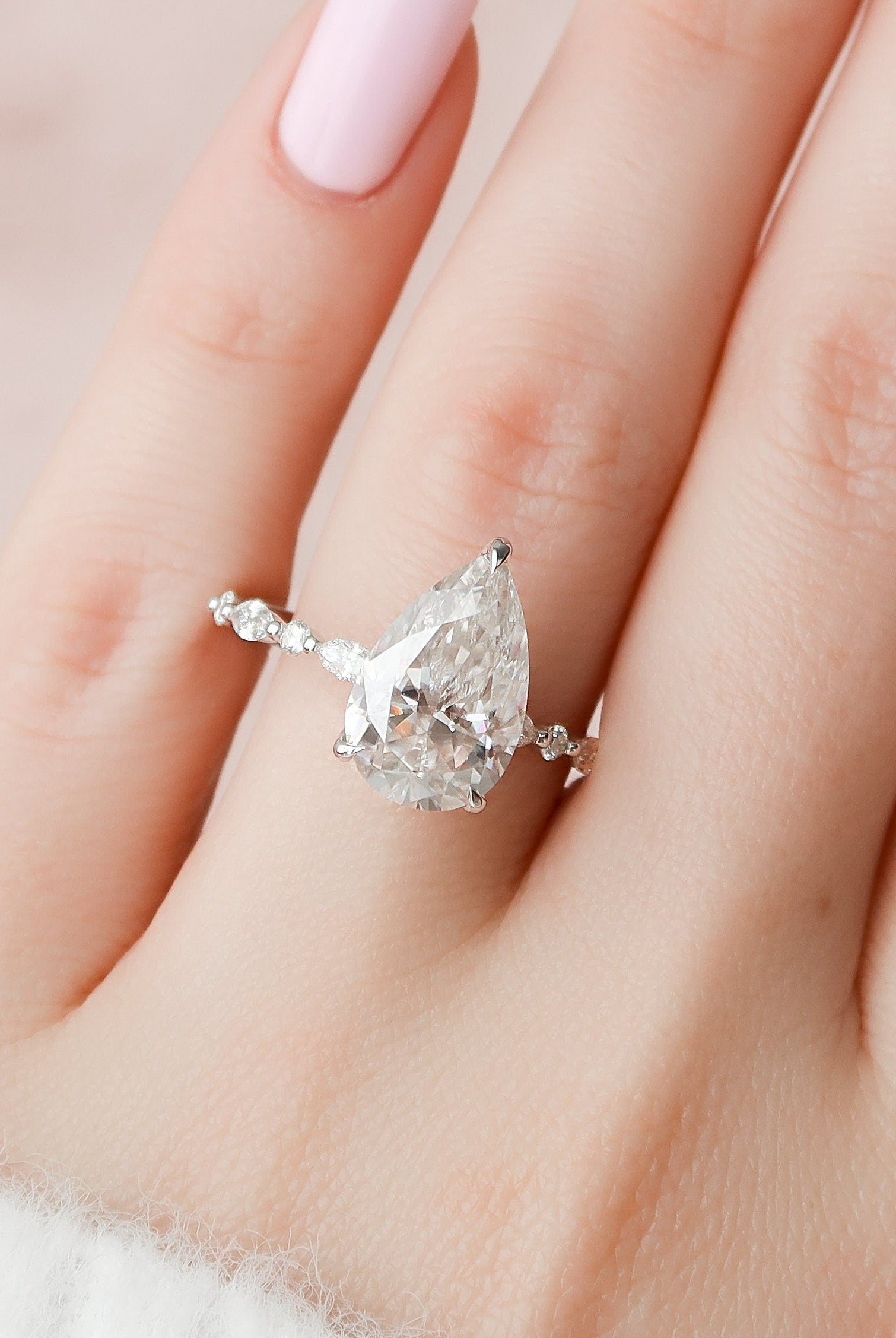 4 Carat Pear Moissanite Engagement Ring
