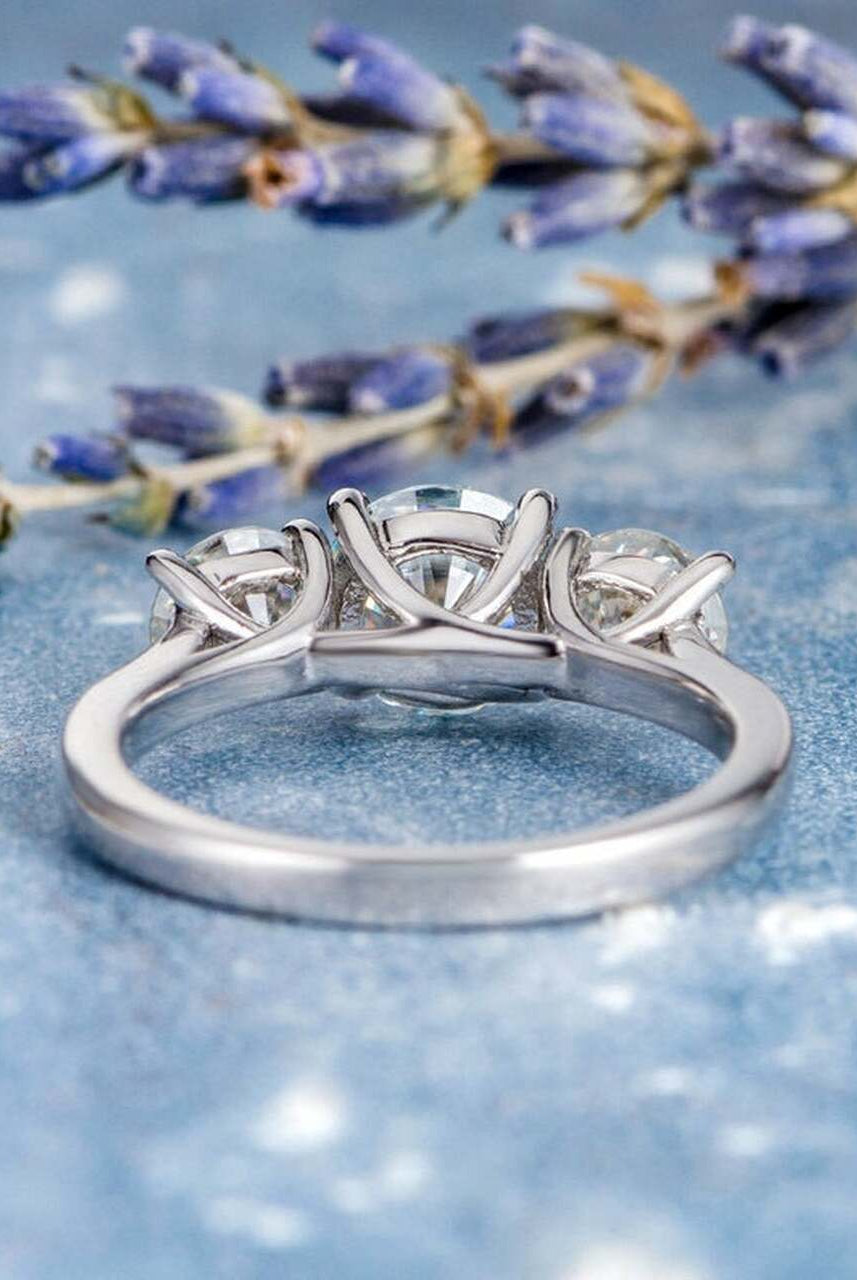 1.0CT Three Stone Round Moissanite Diamond Solitaire Engagement Ring For Women