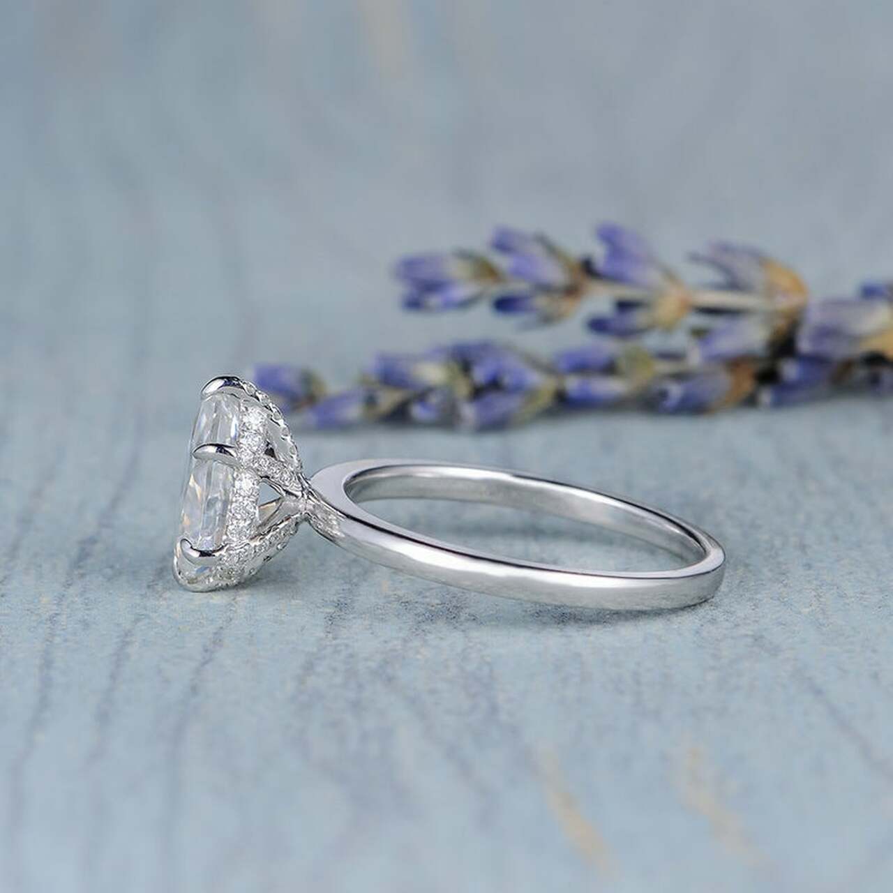 2.50CT Pear Cut Hidden Halo Moissanite Diamond Engagement Ring