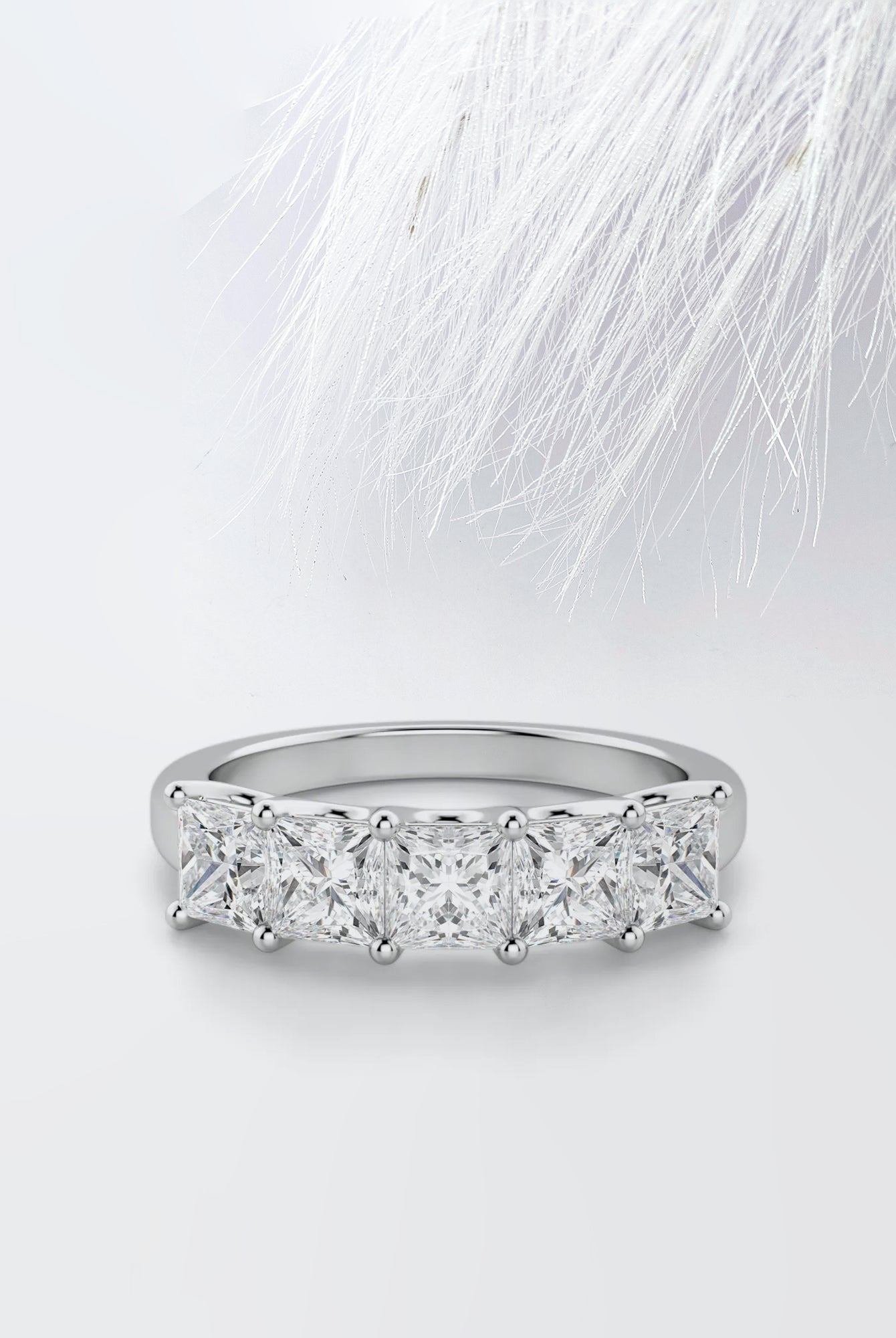 Five Stone Princess Cut Moissanite Diamond Wedding Band