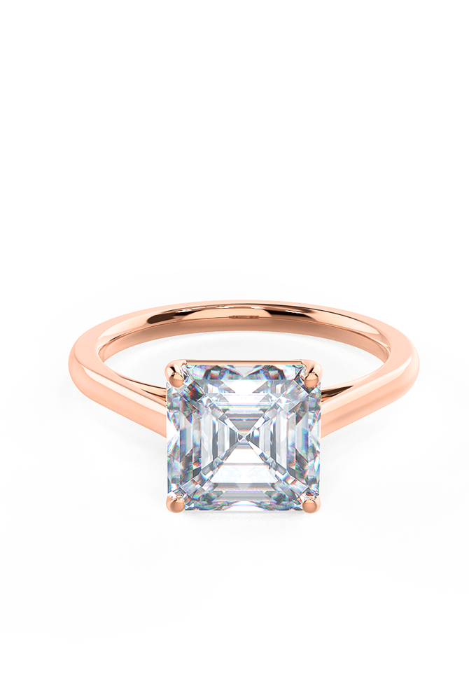 2.50ct Asscher Cut Moissanite Diamond Cathedral Solitaire Engagement Ring