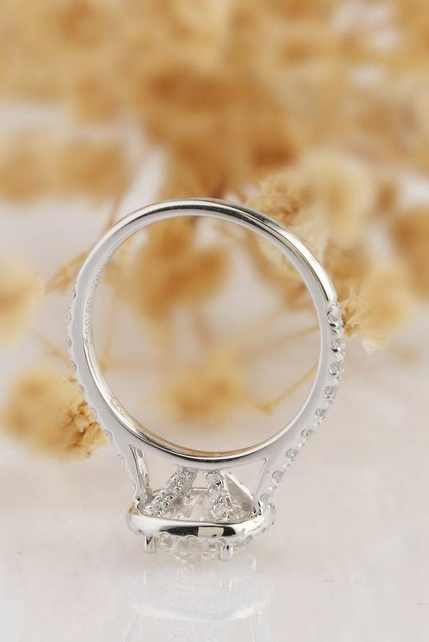 1.0CT Cathedral Set Round Moissanite Diamond Halo Engagement Ring