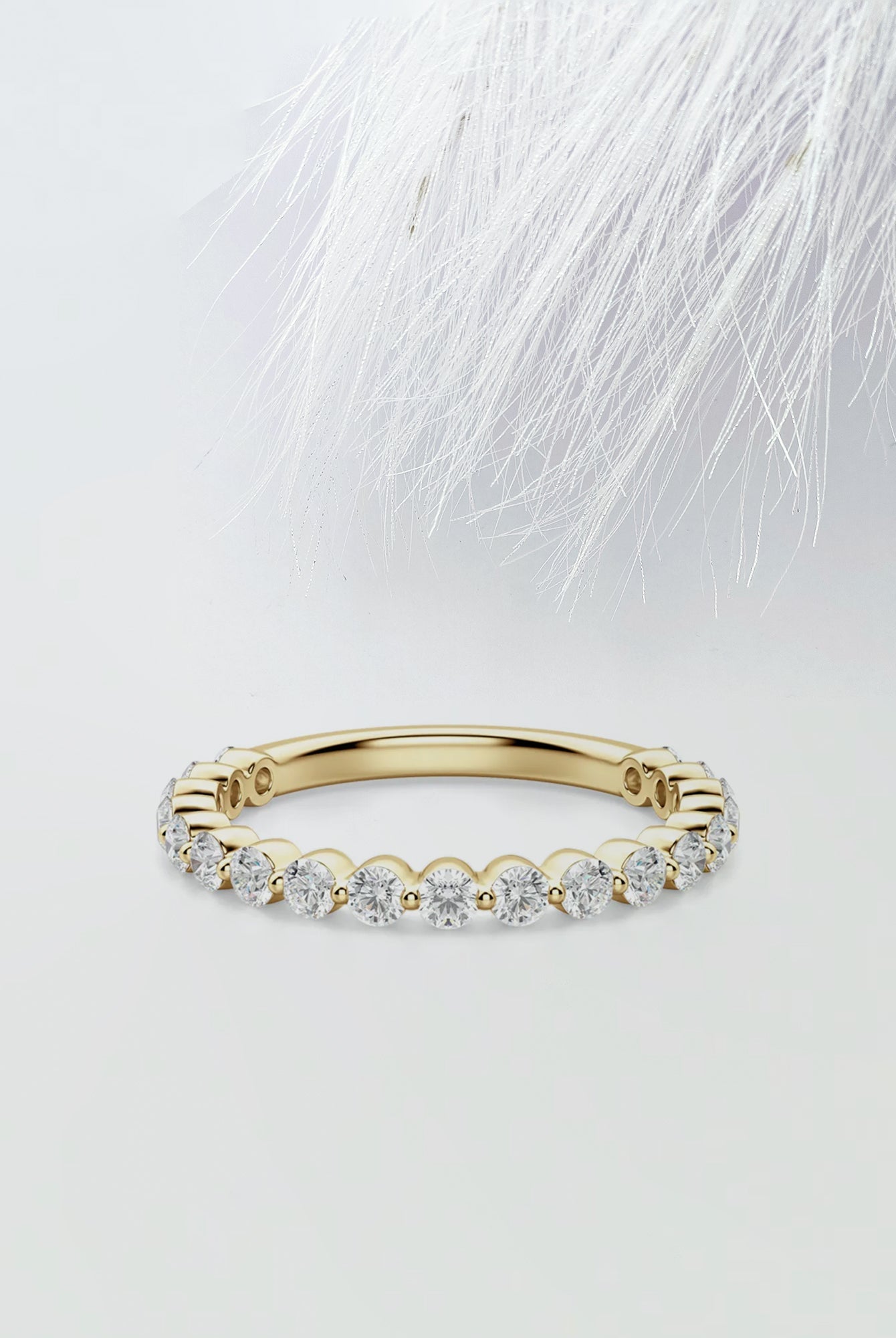 Round Cut Moissanite Shared Prong Diamond Wedding Band in Gold