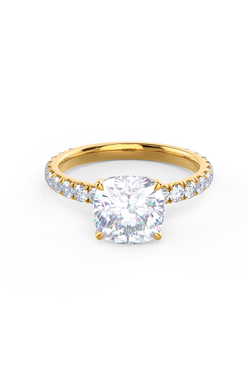 1.75CT Cushion Pave Moissanite Diamond Four Prong Engagement Ring
