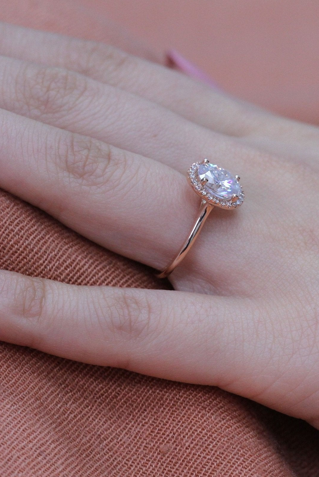 2.0CT Oval Halo Moissanite Diamond Cathedral Set Solitaire Engagement Ring