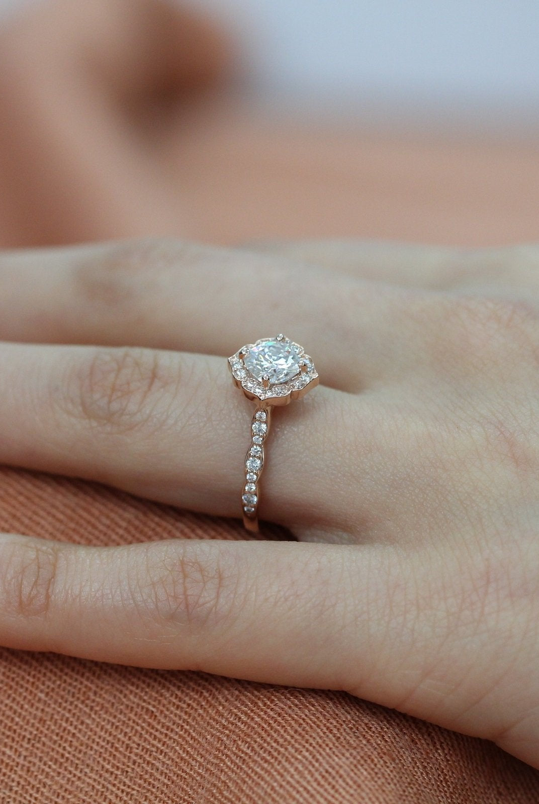 1.0CT Cushion Vintage Pave Moissanite Diamond Engagement Ring For Women