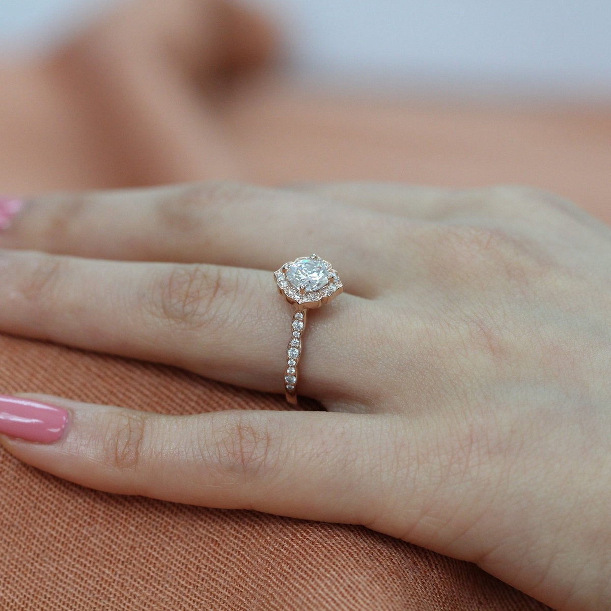 1.0CT Cushion Vintage Pave Moissanite Diamond Engagement Ring For Women