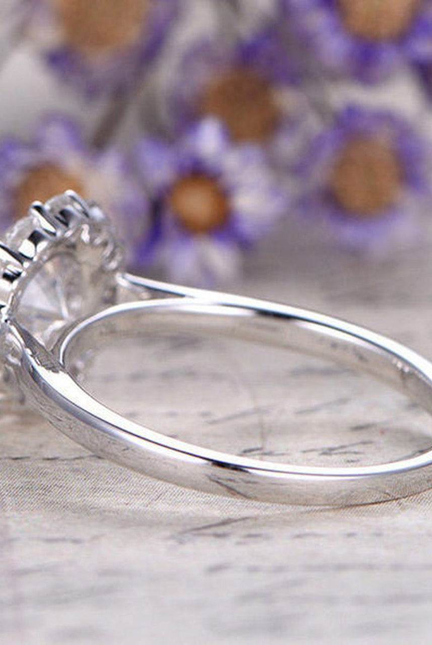 1.25CT Round Floral Halo Moissanite Diamond Engagement Ring For Women