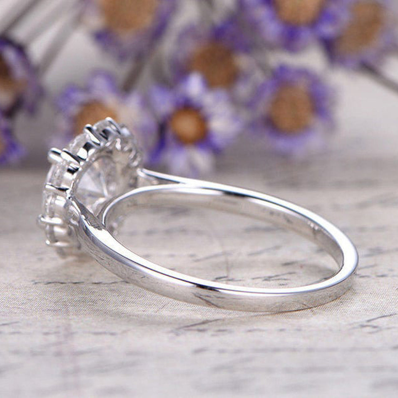 1.25CT Round Floral Halo Moissanite Diamond Engagement Ring For Women
