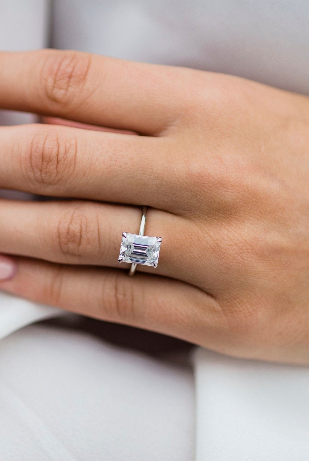 2.60CT Emerald Cut Moissanite Solitaire Engagement Ring