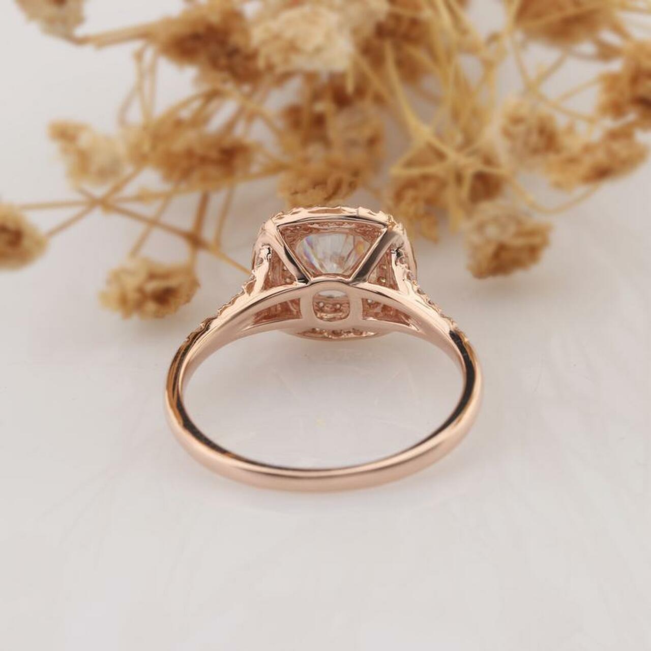 1.0CT Cushion Cut Double Halo Moissanite Diamond Engagement Ring