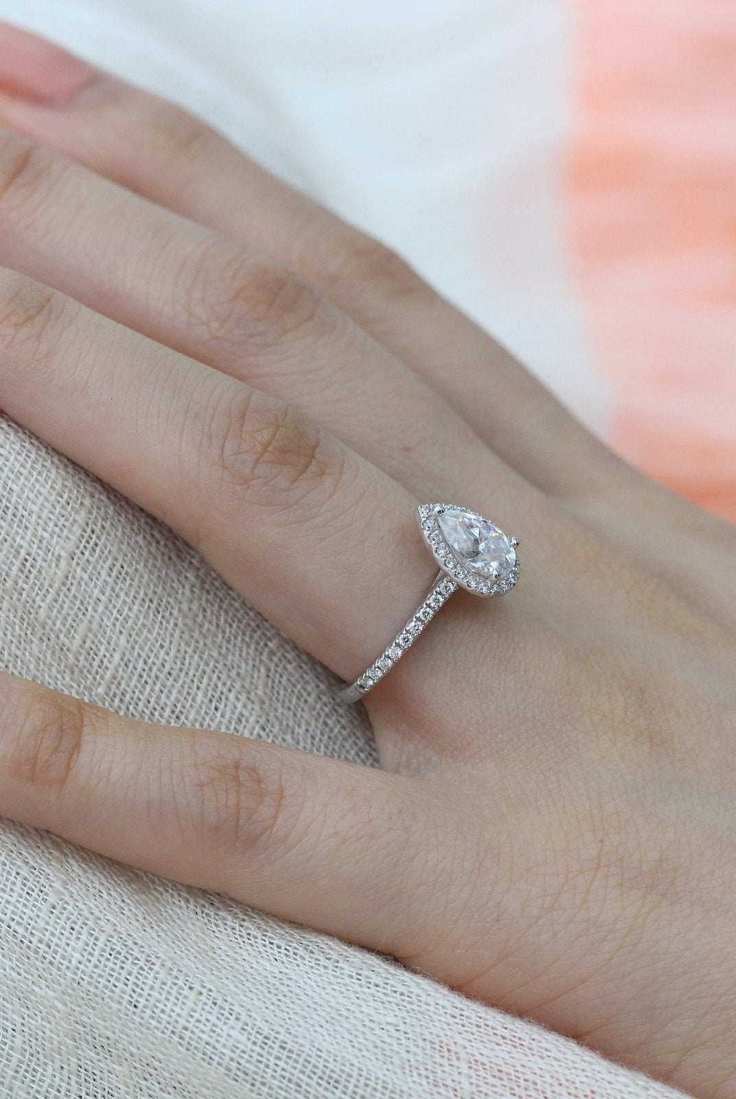 1.50CT Pear Pave Moissanite Diamond Halo Engagement Ring For Her