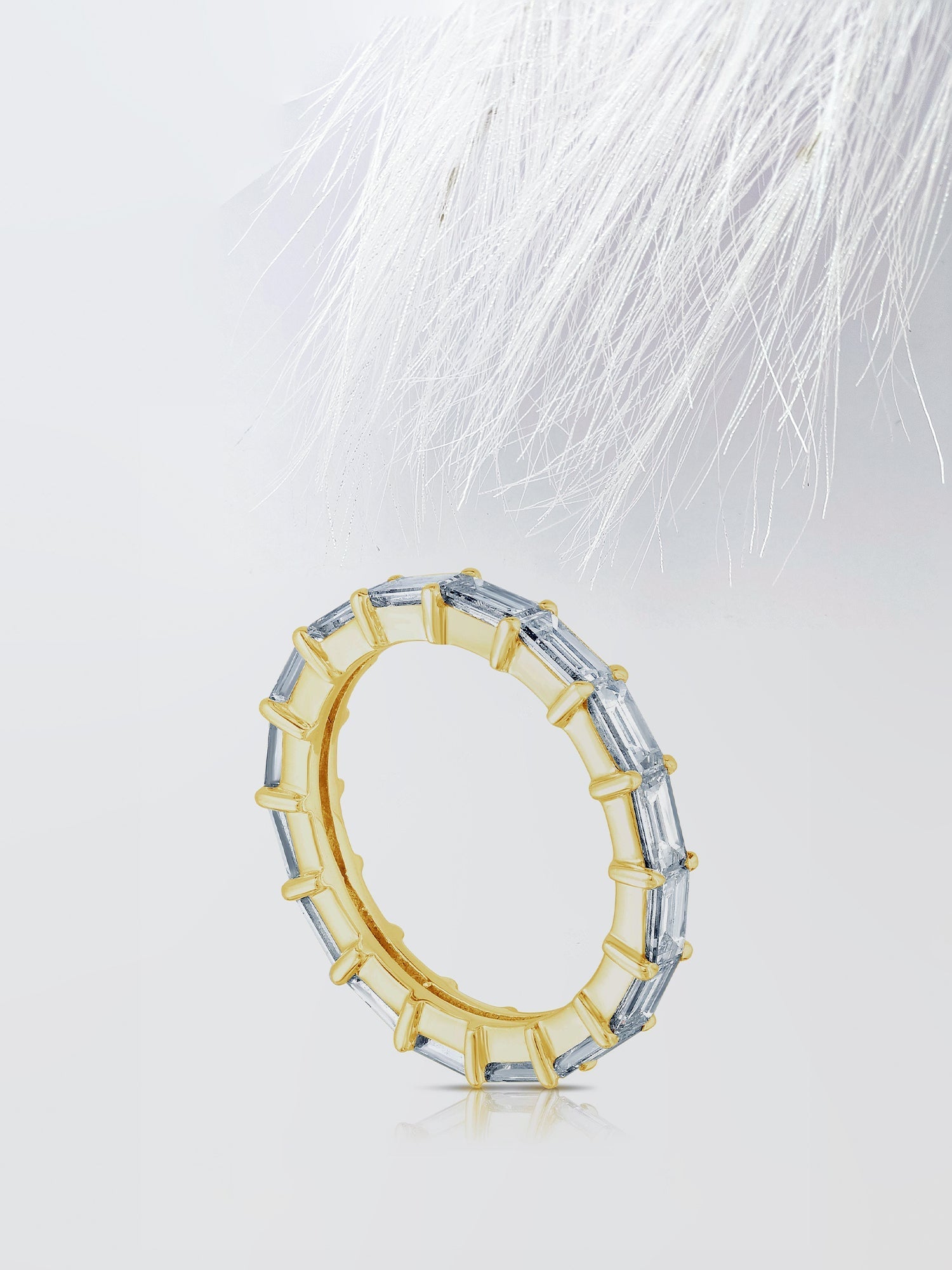 Baguette Cut Moissanite Full Eternity Diamond Wedding Band in Yellow Gold