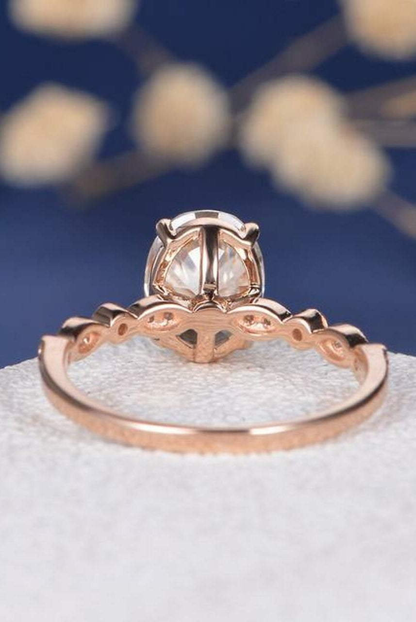 2.0CT Oval Four Prong Moissanite Diamond Vintage Pave Engagement Ring