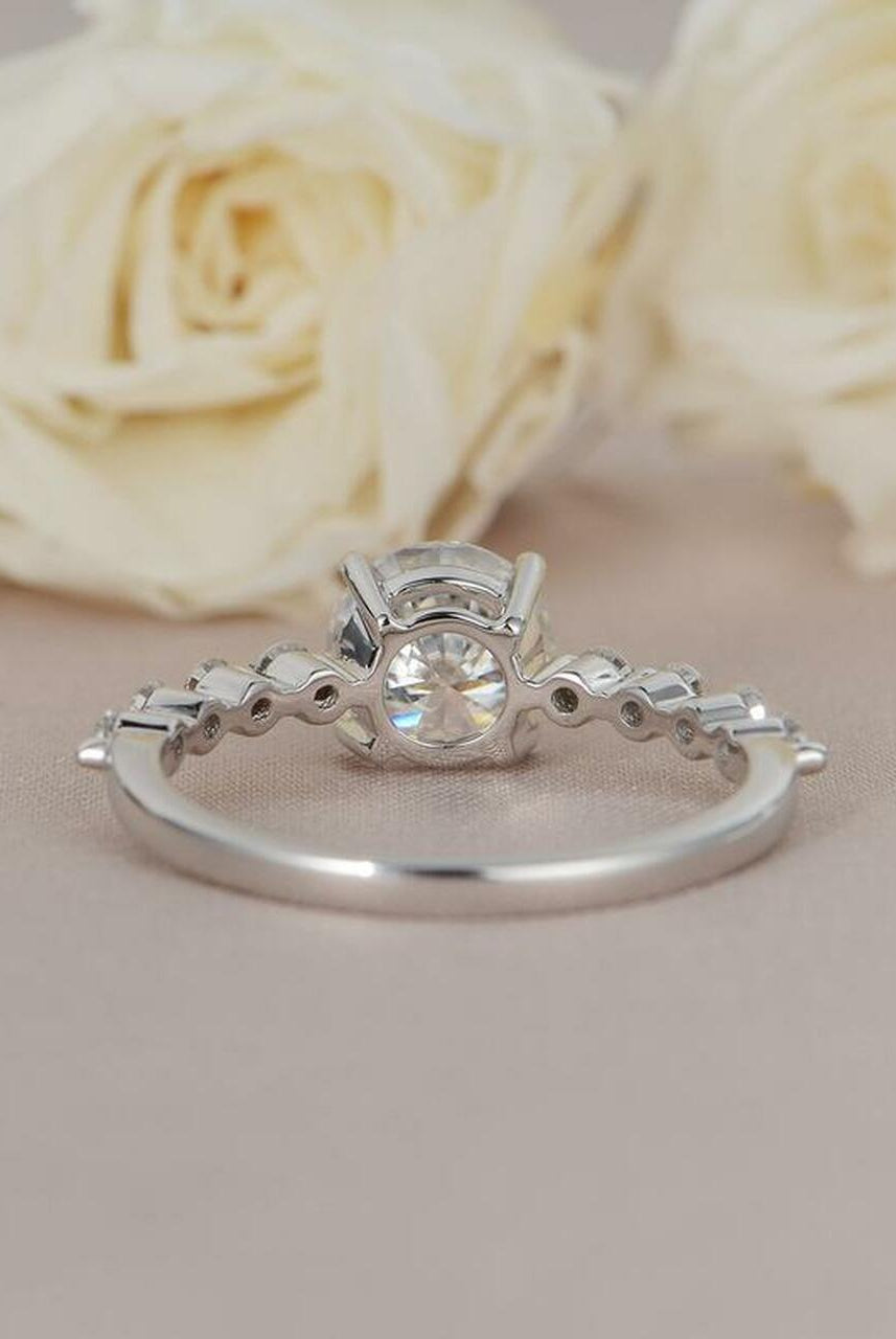 1.0CT Round Bubble Pave Moissanite Diamond Four Prong Engagement Ring