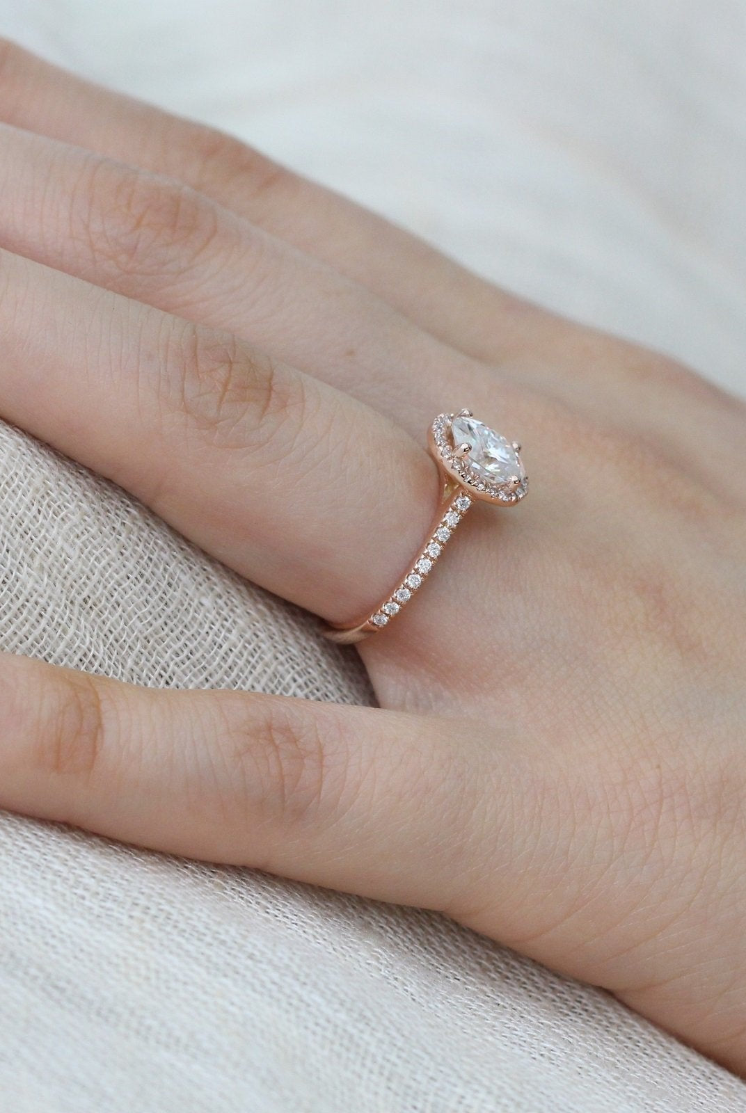 1.50CT Cathedral Set Oval Pave Diamond Moissanite Halo Engagement Ring