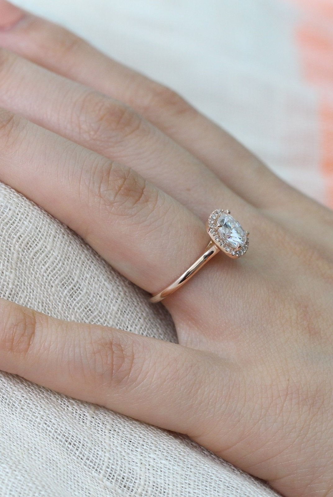 1.65CT Cushion Halo Moissanite Diamond Solitaire Engagement Ring