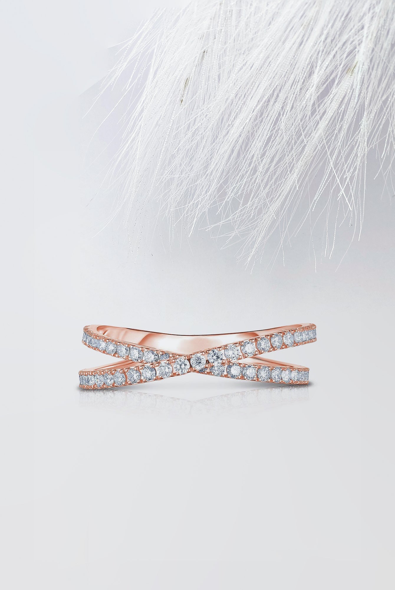 Round Cut Moissanite Criss-Cross Diamond Wedding Band for Her