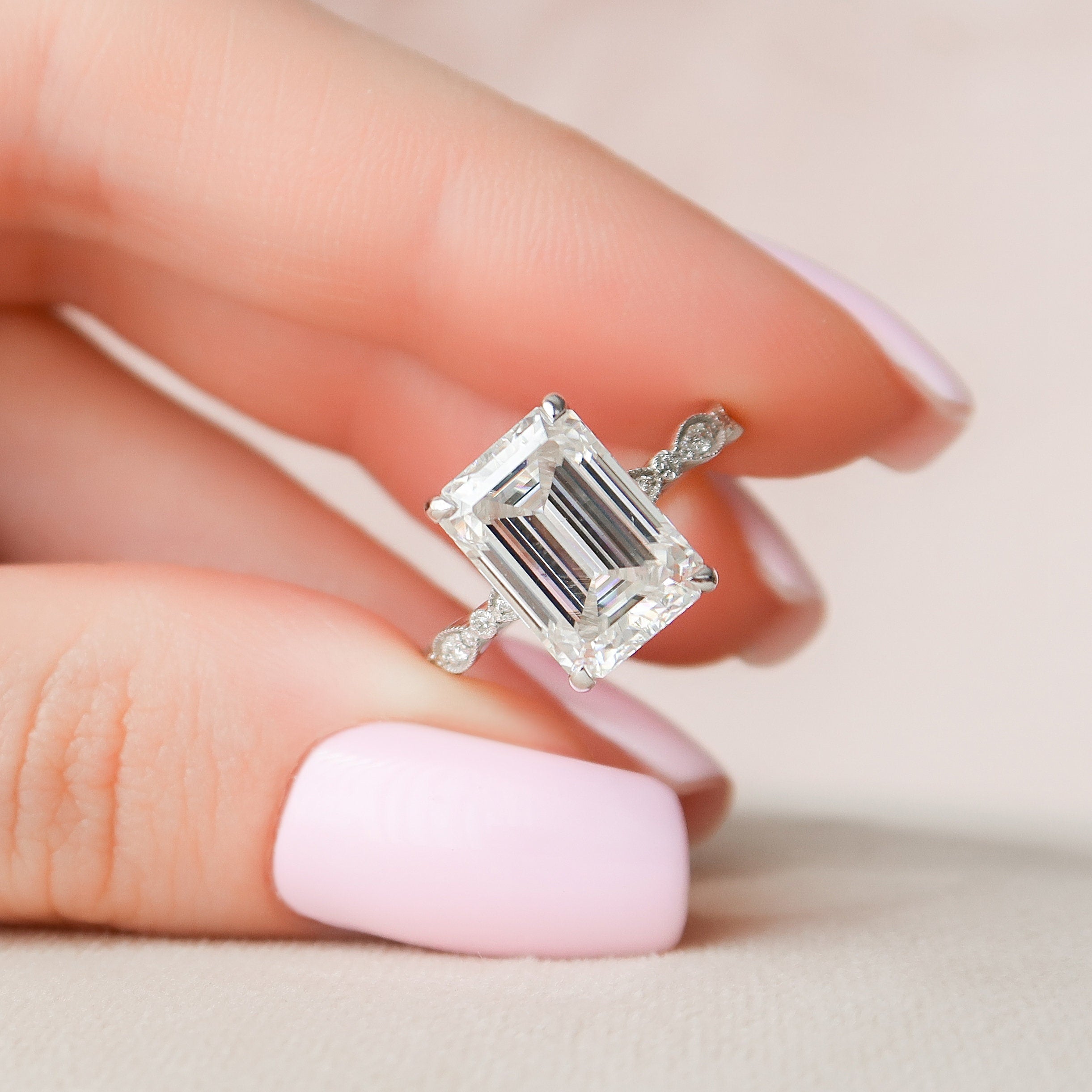 5.0CT Emerald Cut Moissanite Ring