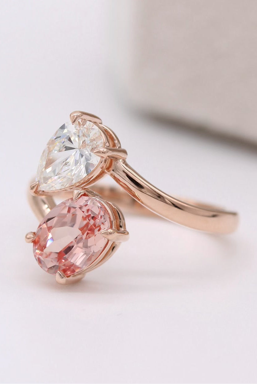 1.77ct Pink Oval & Pear Two Stone Moissanite Diamond Open Engagement Ring For Women