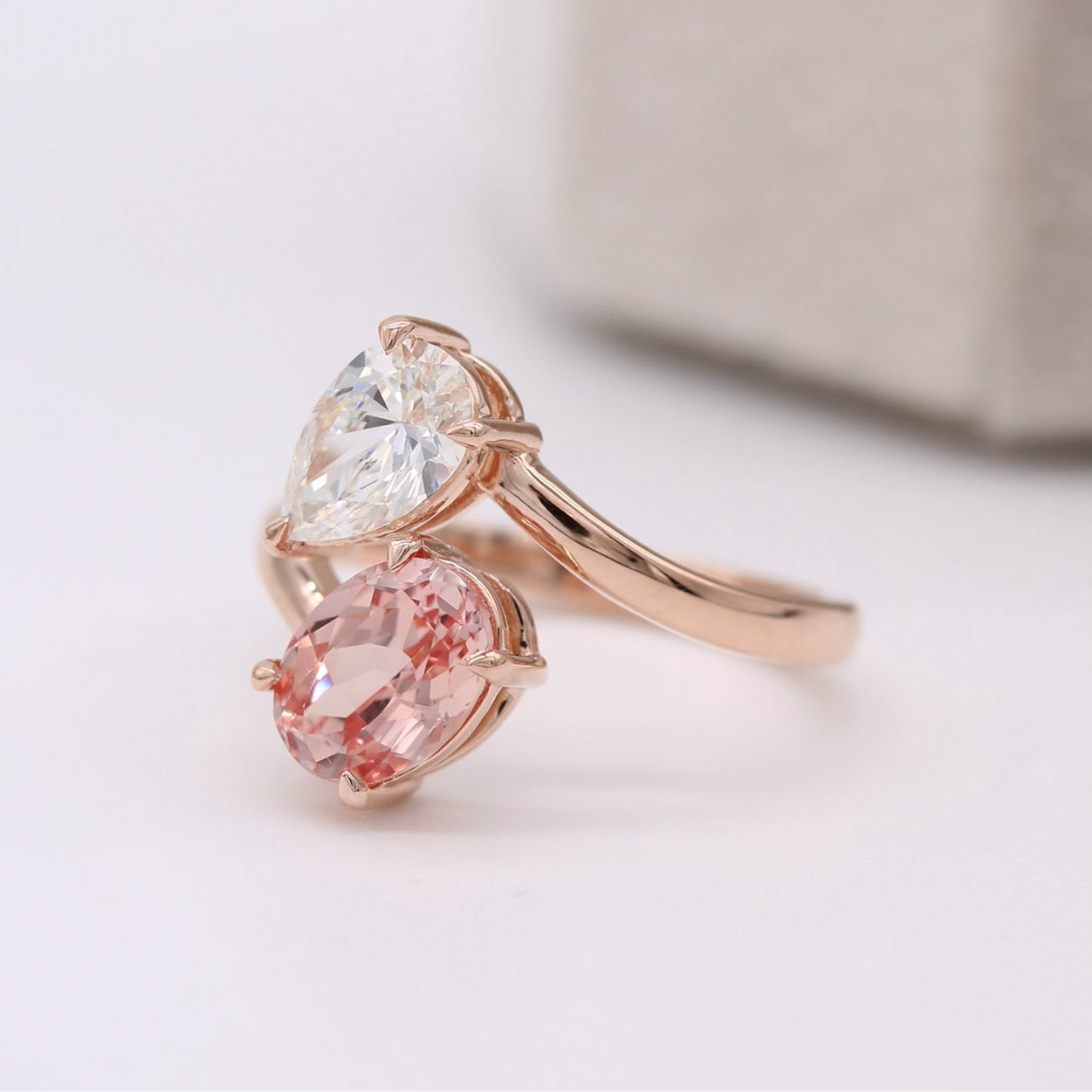 1.77ct Pink Oval & Pear Two Stone Moissanite Diamond Open Engagement Ring For Women