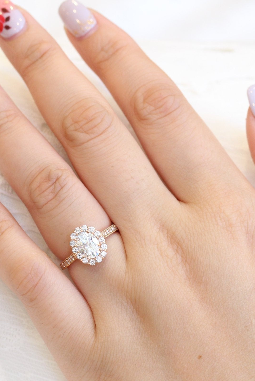 1.50CT Oval Floral Halo Moissanite Diamond Channel Set Engagement Ring