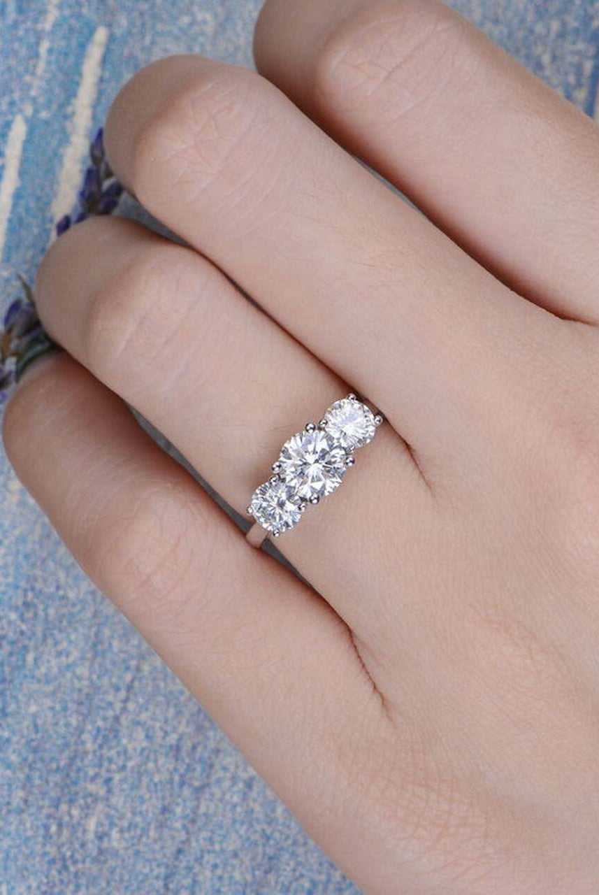 1.0CT Three Stone Round Moissanite Diamond Solitaire Engagement Ring For Women