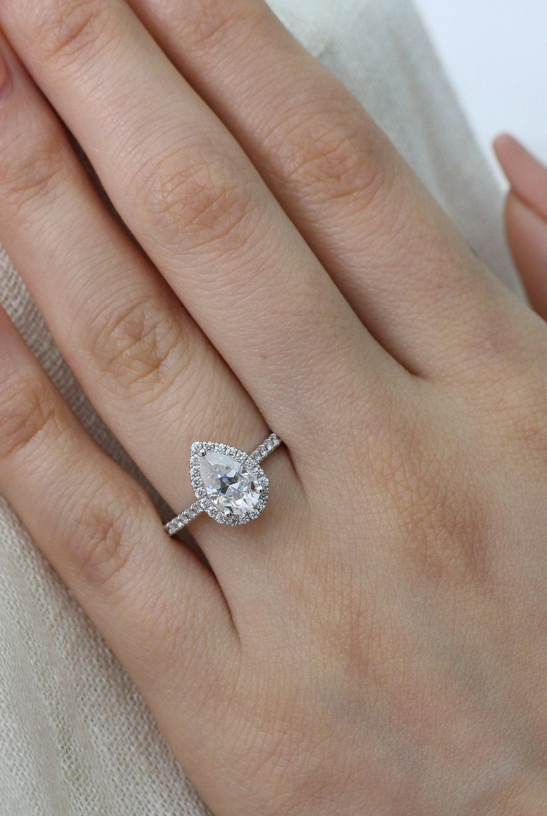 1.50CT Pear Pave Moissanite Diamond Halo Engagement Ring For Her