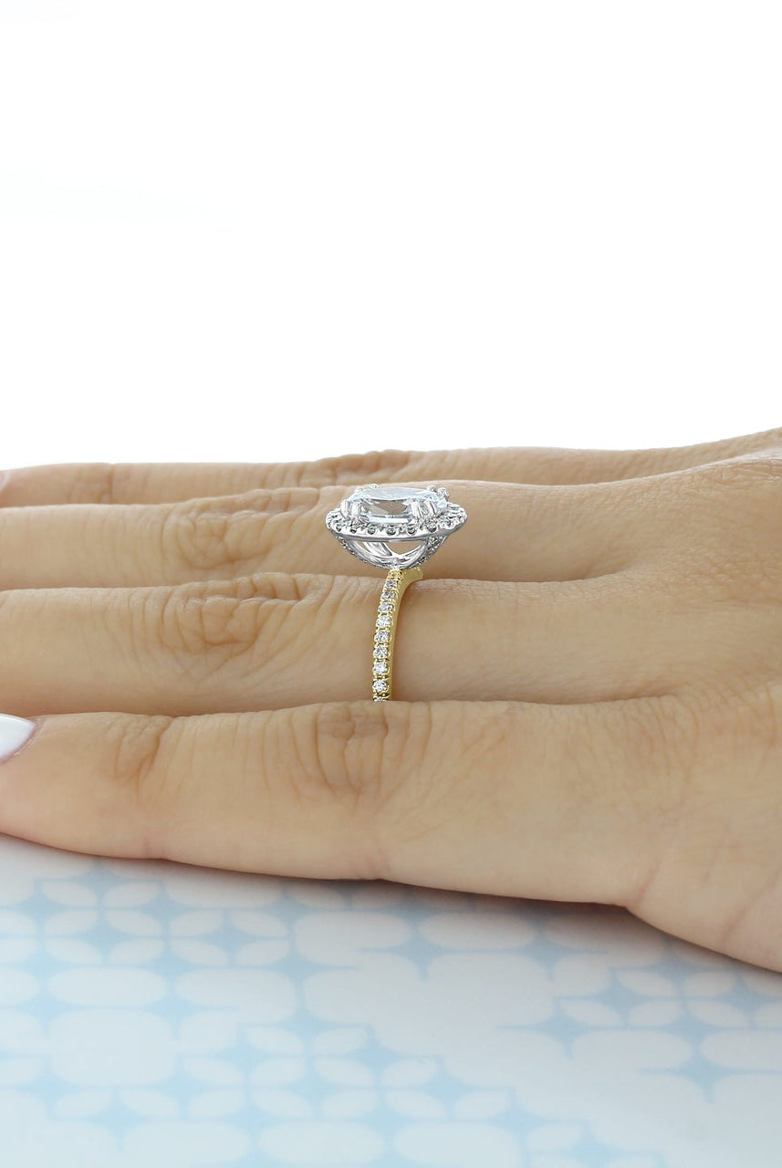 1.93CT Oval Halo Moissanite Diamond Two Tone Engagement Ring
