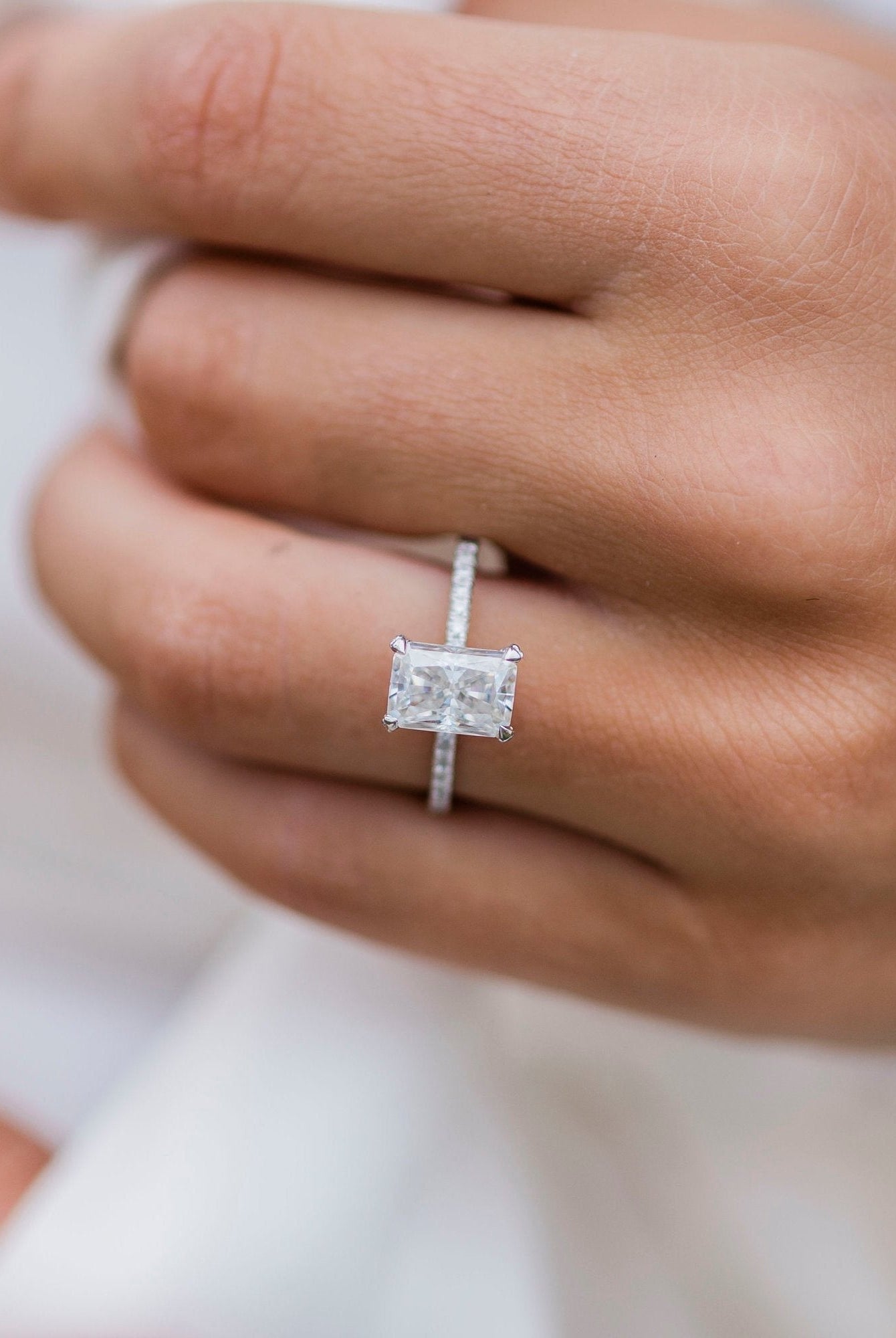 2.0CT Radiant Hidden Halo Moissanite Diamond Pave Engagement Ring