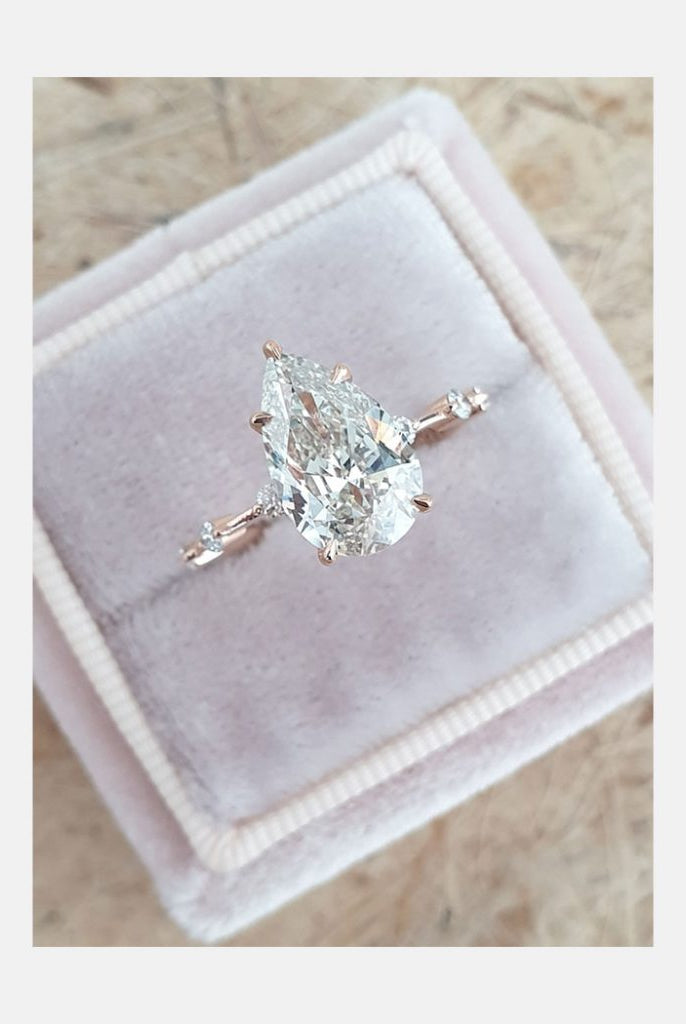 2.50ct Pear Petite Pave Moissanite Diamond Engagement Ring For Her In 14K Solid Gold