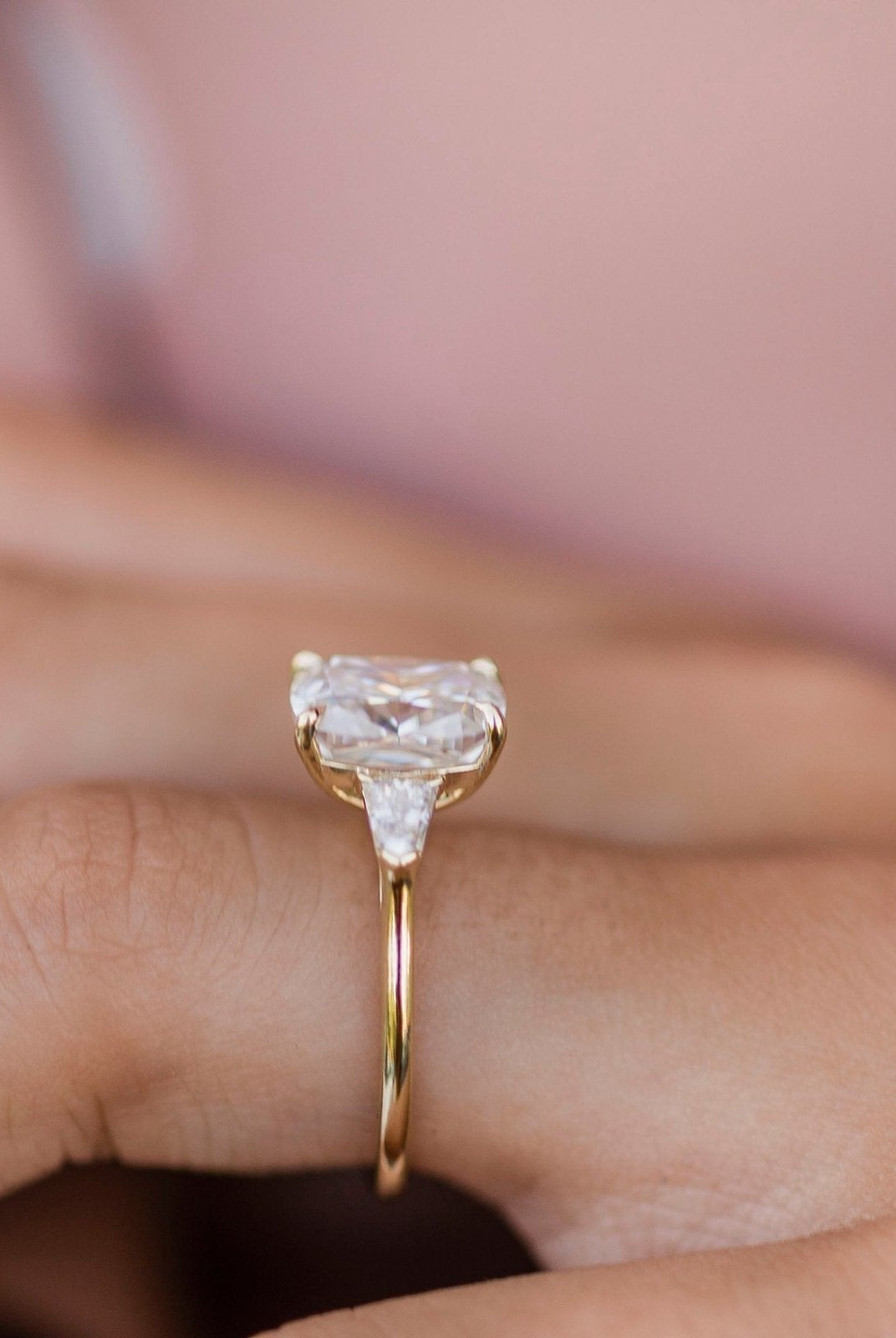 4.20CT Elongated Cushion Three Stone Moissanite Diamond Engagement Ring