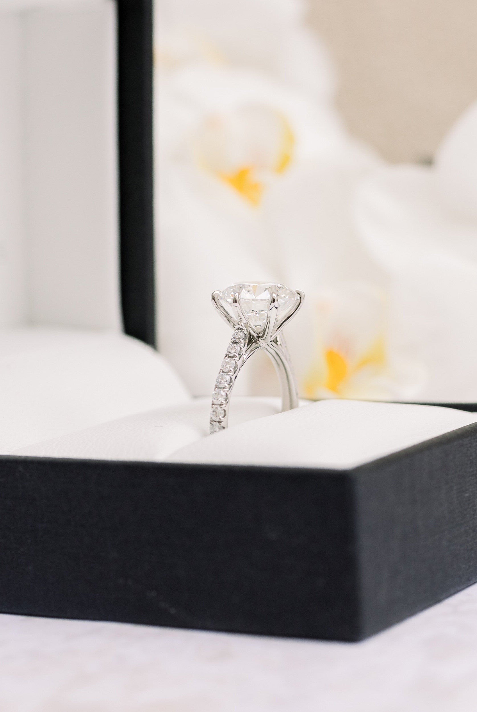 2.25CT Round Six Prong Moissanite Diamond Pave Engagement Ring For Women