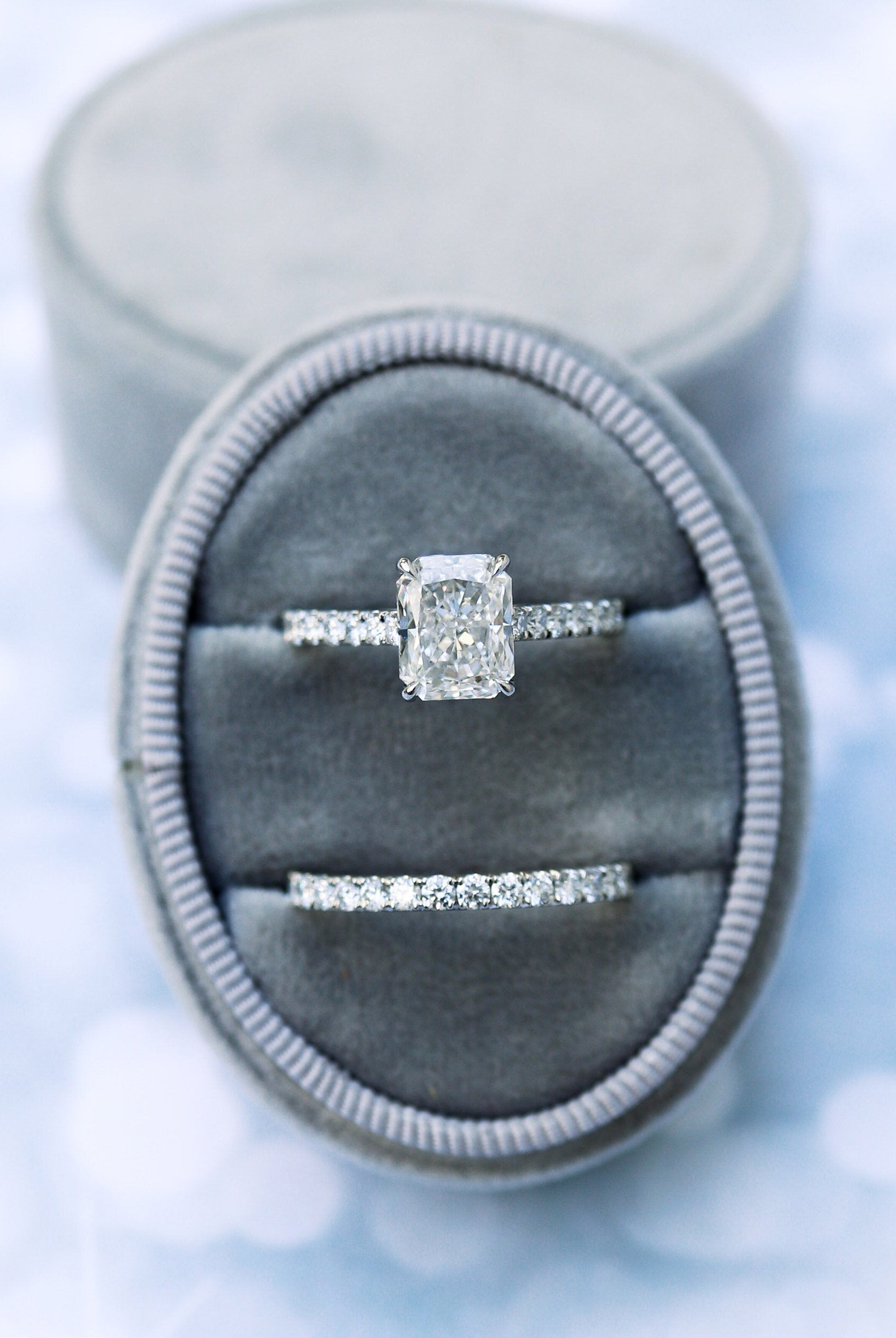 2.0CT Cathedral Set Radiant Moissanite Diamond Pave Engagement Ring In 14K White Gold