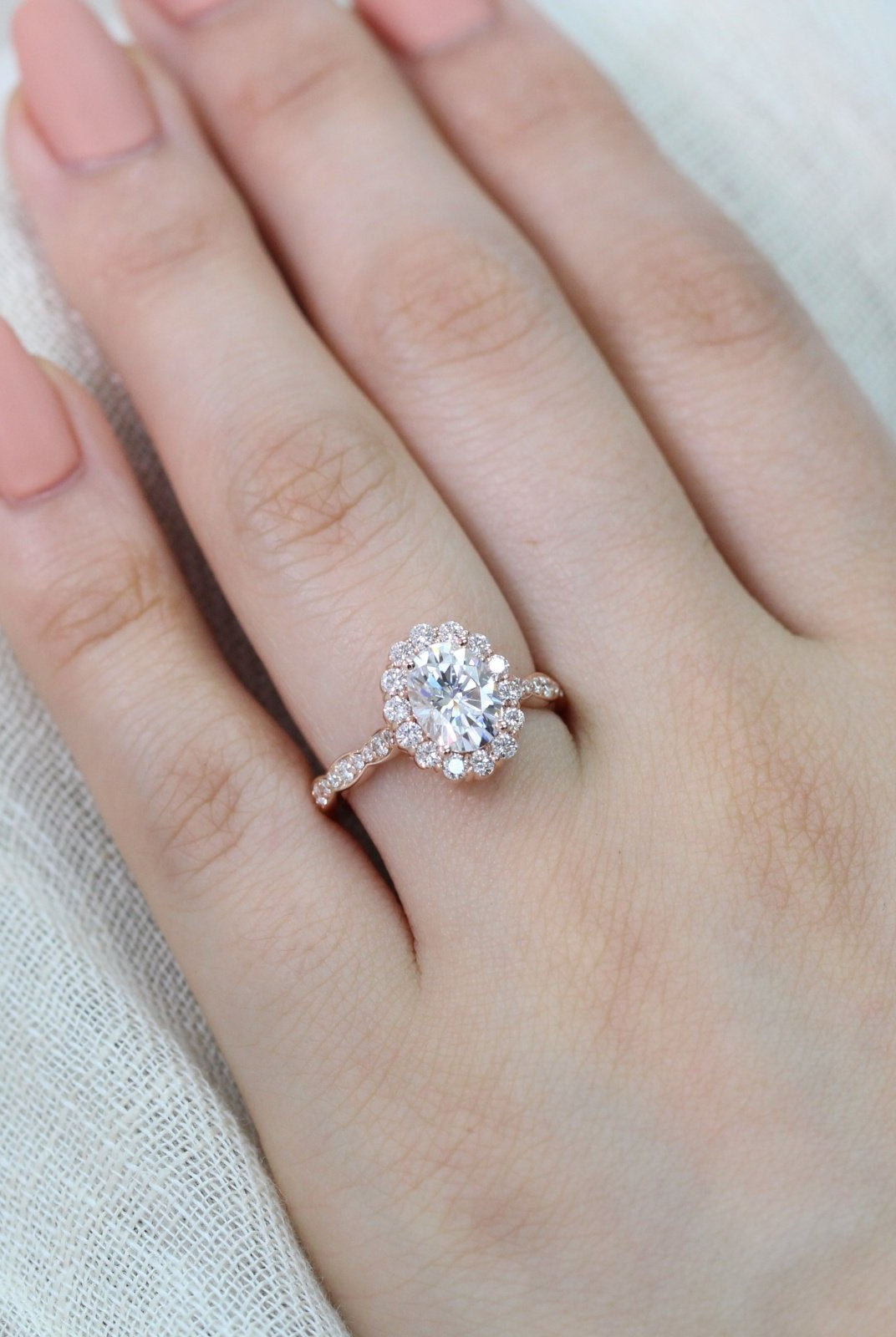 1.50CT Oval Halo Moissanite Diamond Vintage Pave Engagement Ring In Solid Gold