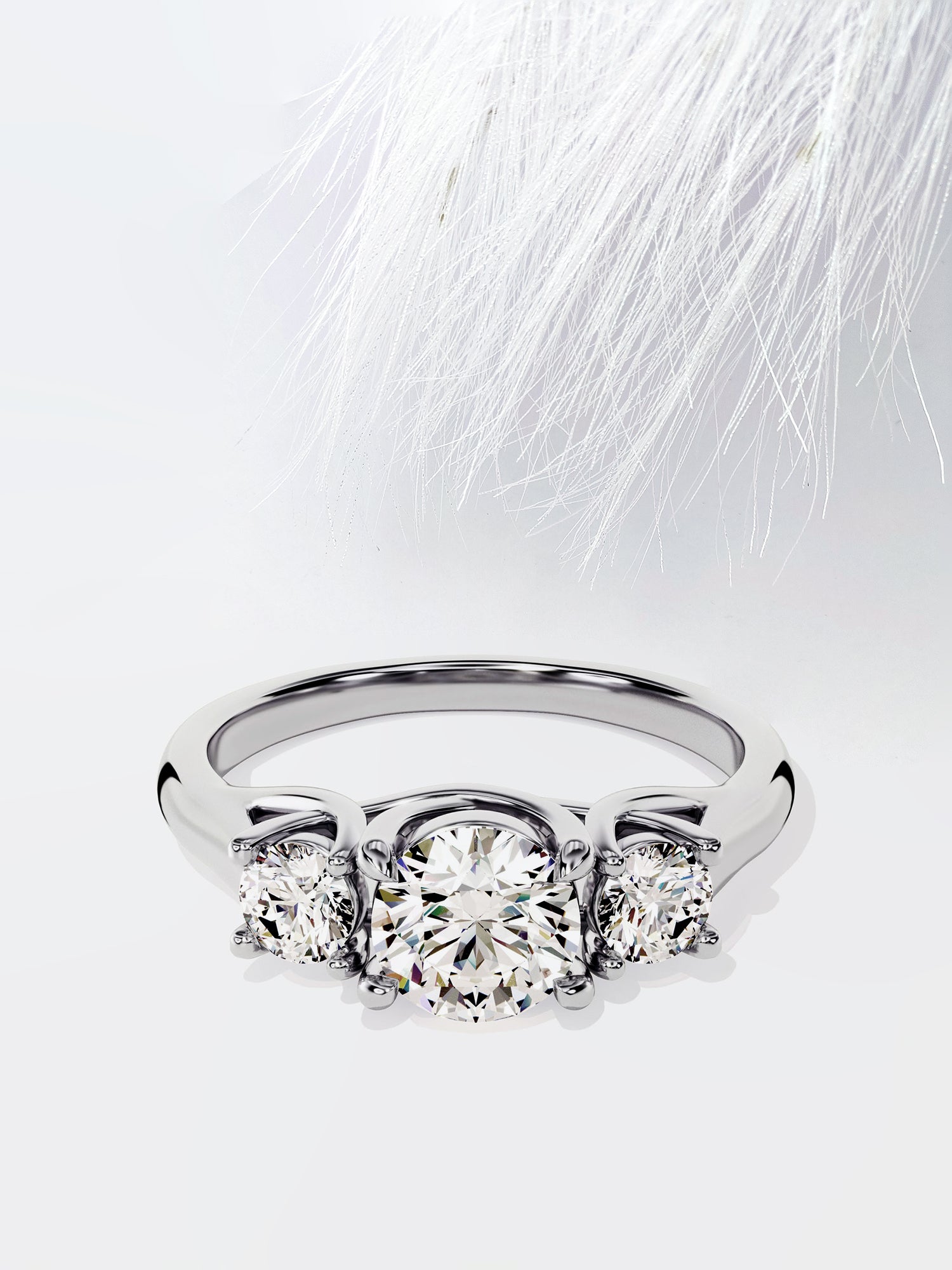 Round Cut Moissanite Three Stone Diamond Engagement Ring