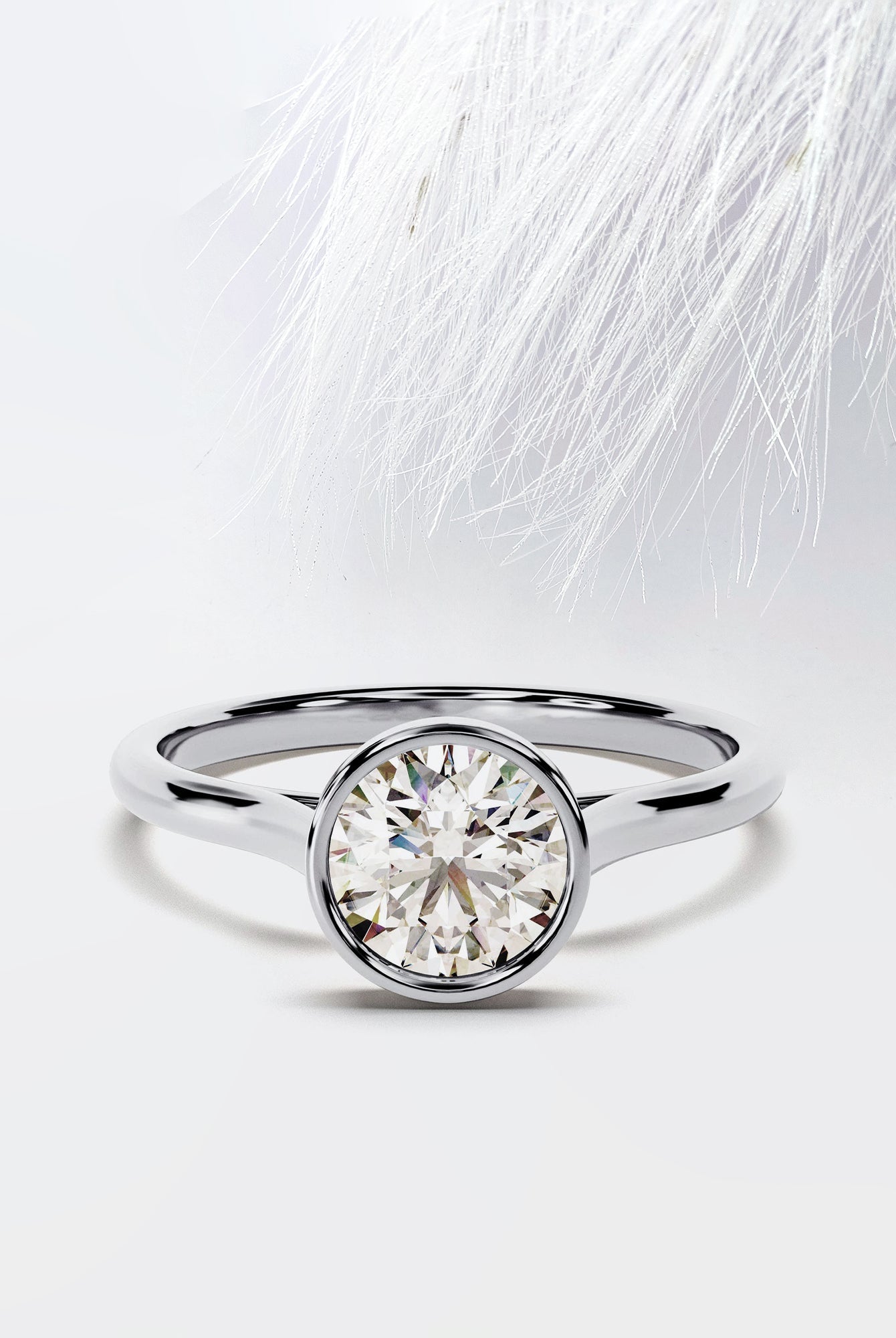 Bezel Set Moissanite Round Cut Diamond Engagement Ring For Women