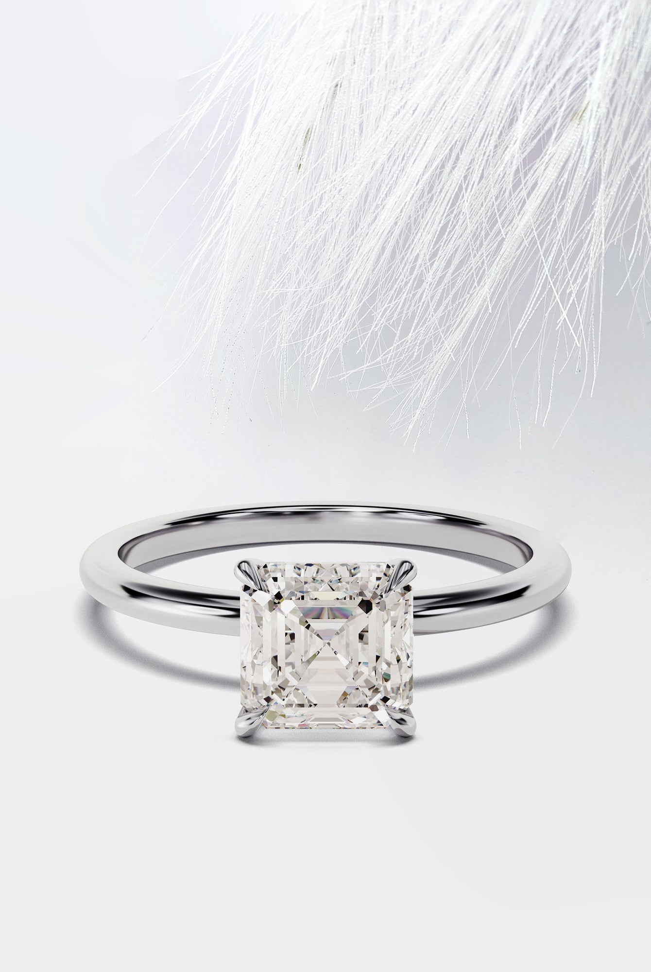 Asscher Cut Moissanite Solitaire Engagement Ring For Women