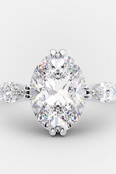 2.0CT Oval Three Stone Moissanite Diamond Double Claw Prong Engagement Ring