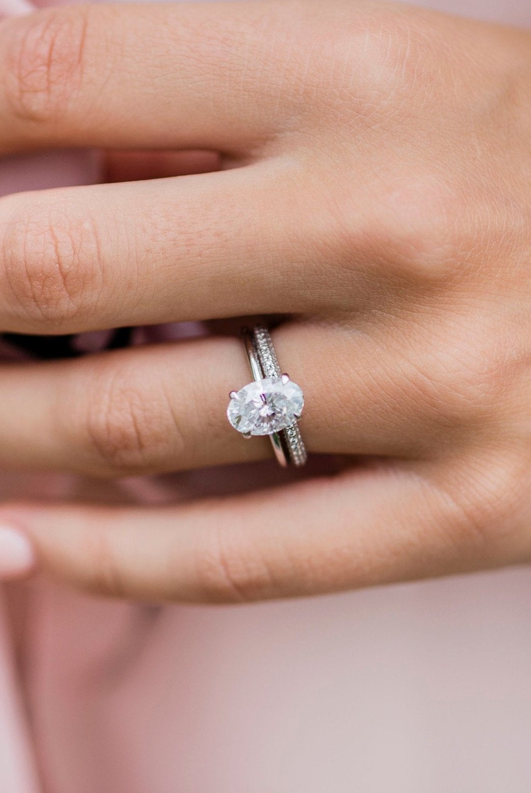 2.10CT Oval Cut Hidden Halo Moissanite Engagement Ring