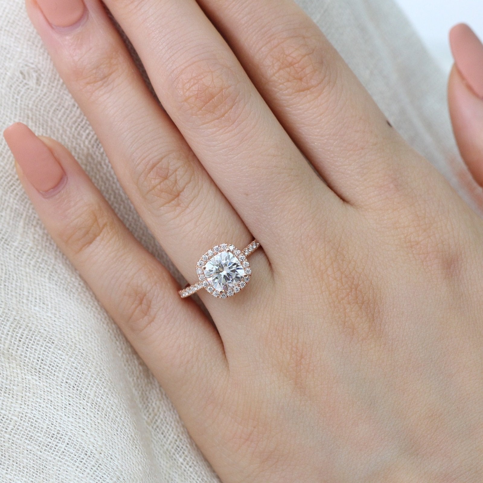 1.65CT Cathedral Set Cushion Halo Moissanite Diamond Engagement Ring