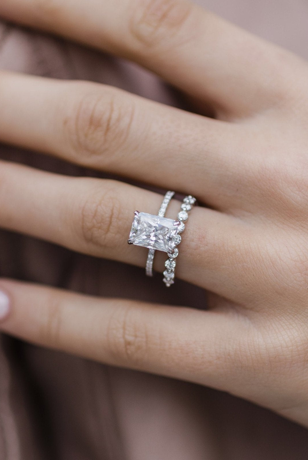 2.70CT Radiant Hidden Halo Moissanite Diamond Pave Engagement Ring