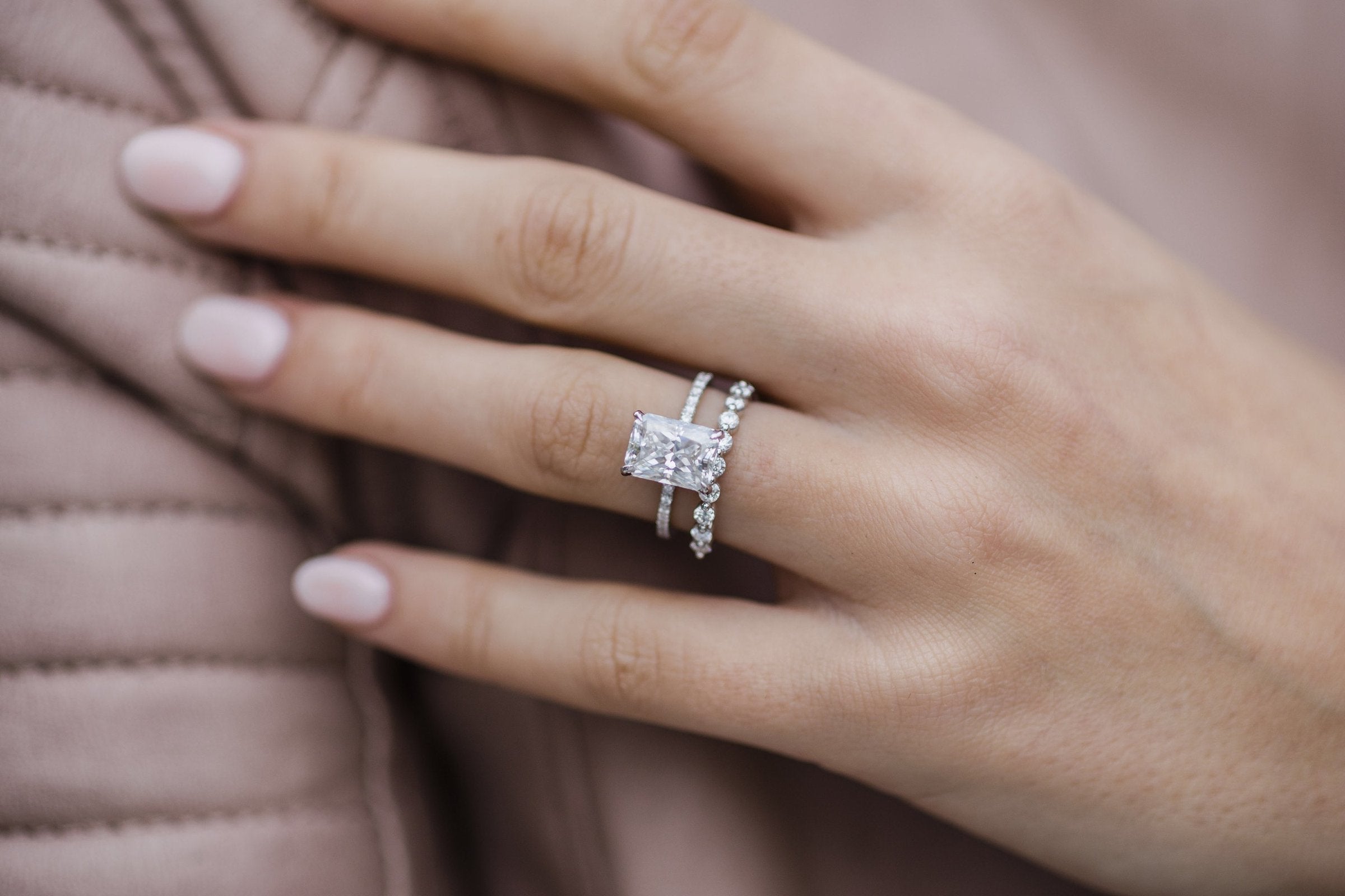 2.70CT Radiant Hidden Halo Moissanite Diamond Pave Engagement Ring