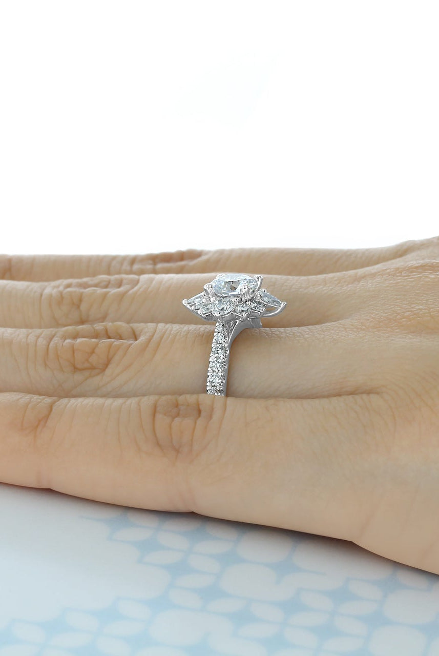 1.0ct Round Cluster Moissanite Diamond Pave Engagement Ring In 14K Solid Gold