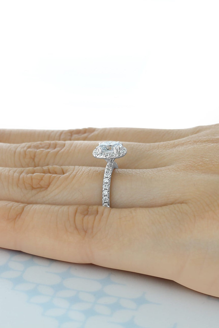 1.0ct Round Halo Moissanite Diamond Four Prong Engagement Ring