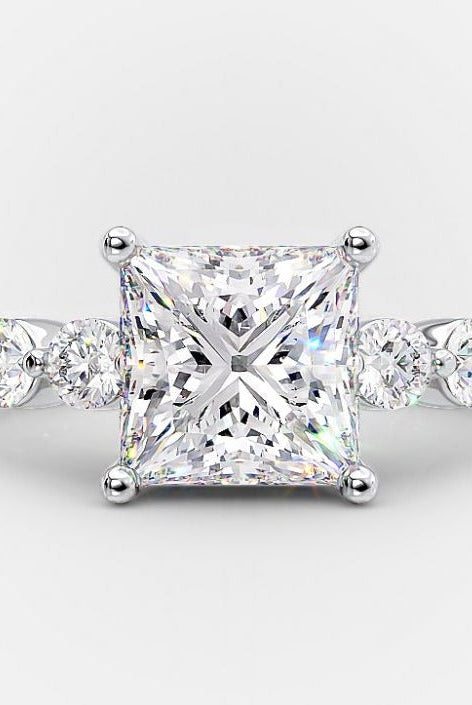 2.0CT Princess Cut Bubble Pave Moissanite Diamond Engagement Ring
