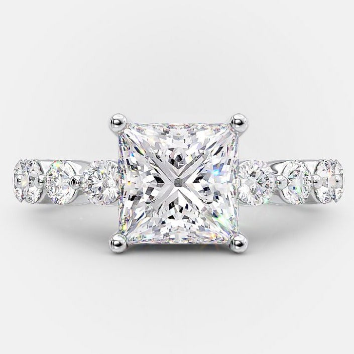 2.0CT Princess Cut Bubble Pave Moissanite Diamond Engagement Ring