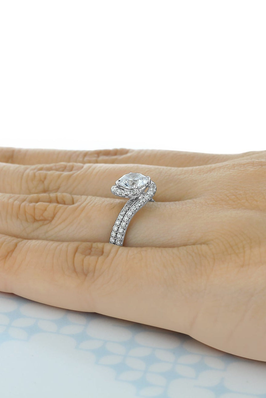 1.0CT Round Halo Moissanite Diamond Double Pave Engagement Ring